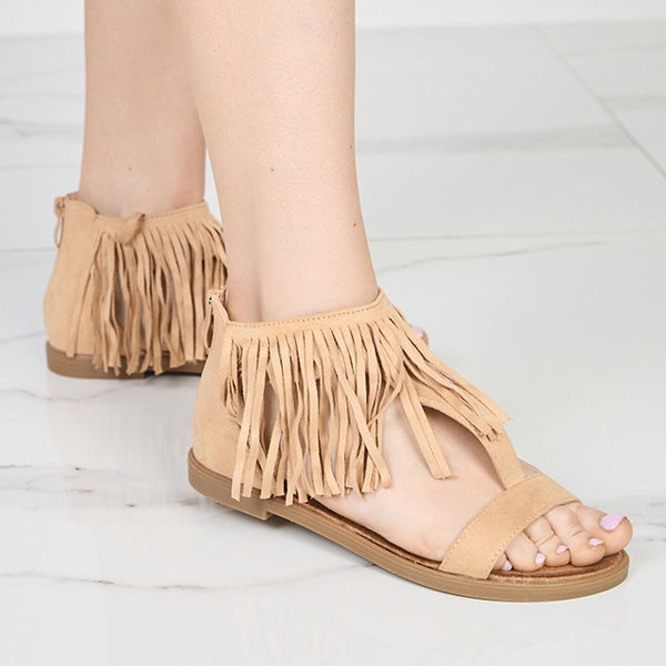 OUTLET Sandale dama cu ciucuri bej Clov- Pantofi