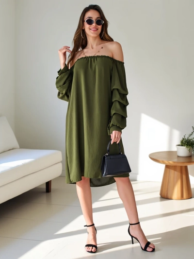 Royalfashion Rochie netedă pentru femei inspirată de stilul spaniol, cu volane