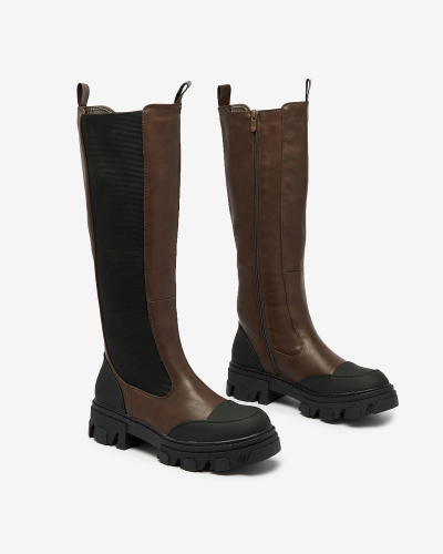 Royalfashion Cizme jumătatea gambei de damă maro închis Blyss