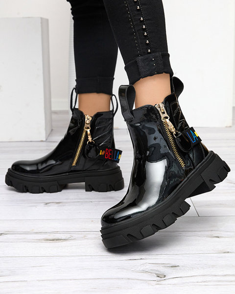 Cizme de dama neagra din piele lacuita Osallu - Incaltaminte