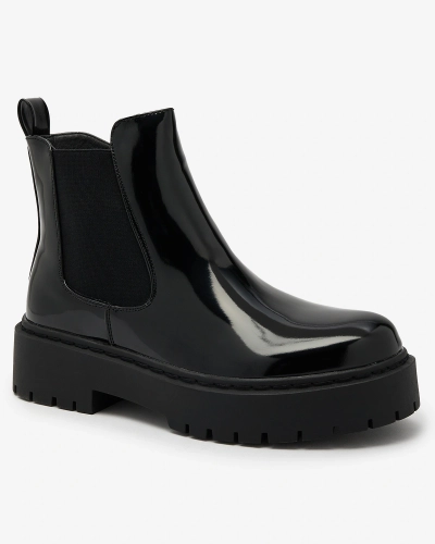 Royalfashion Cizme negre lăcuite fără toc pentru femei Glossy Chic