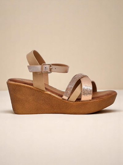 Sandale cu toc wedge pentru femei Royalfashion, cu strasuri și glitter Glittera