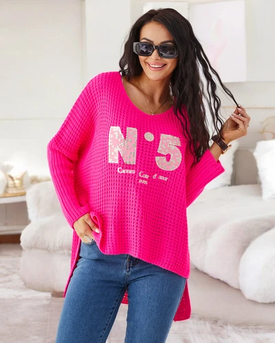 Pulover tricotat din acril pentru femei Royalfashion cu inscripții