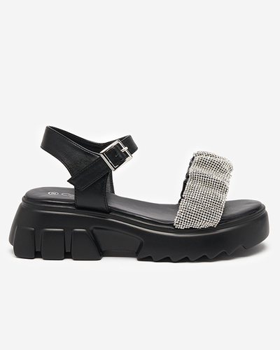 Sandale de dama negre cu zirconiu cubic Pokio- Incaltaminte
