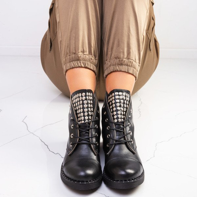 Czarne workery z dżetami Patelana - Obuwie