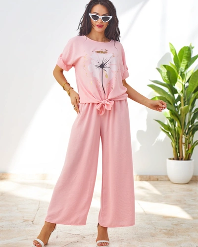 Royalfashion Set casual pentru femei, cu bluză cu mânecă scurtă și pantaloni largi