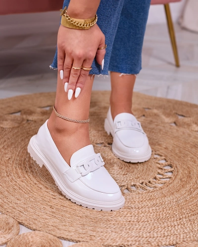 Royalfashion Mocasini lăcuiți albi pentru femei Dafench