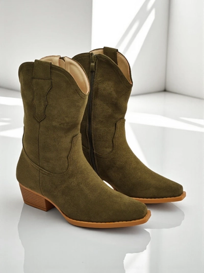 Botine cowboy de damă din piele ecologică întoarsă SpireHush