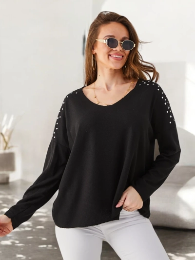 Pulover subțire din viscoză pentru femei Royalfashion cu strasuri pe umeri