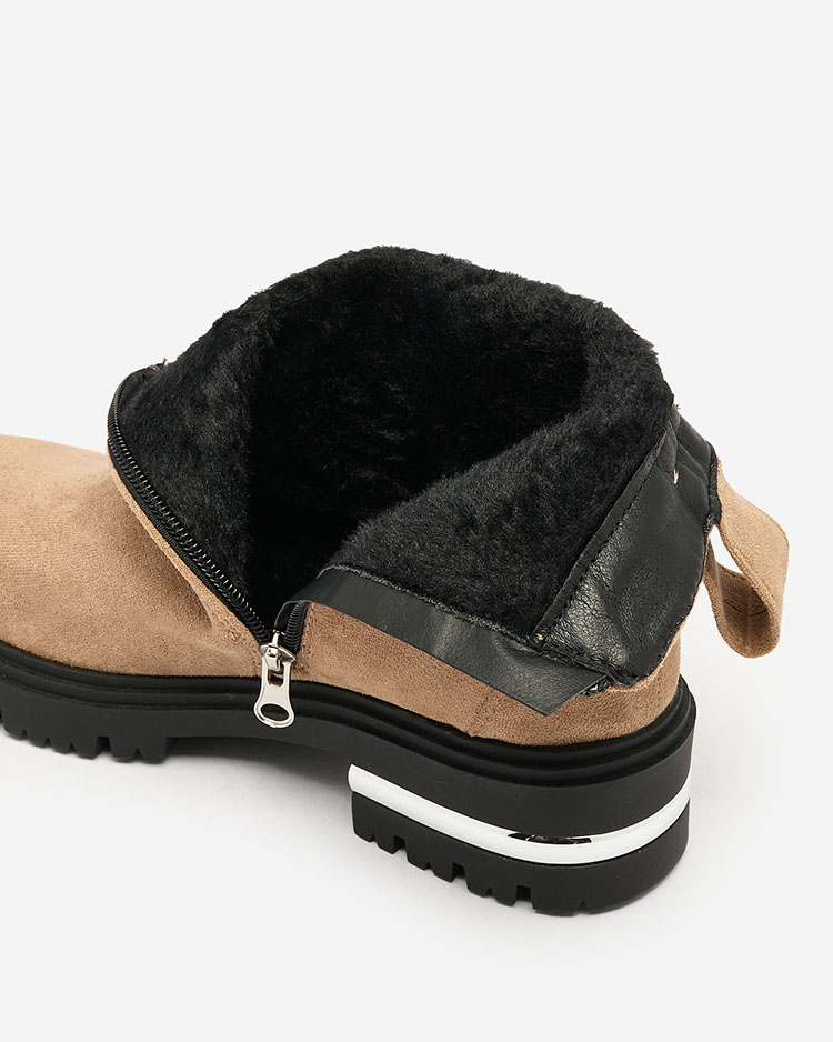 Royalfashion Cizme maro din eco-suede maro cu curea și fermoare Redmisala