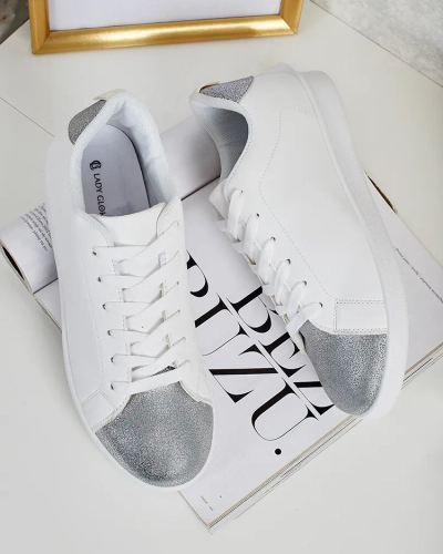 Sneakers de damă Royalfashion Calista argintiu-alb, eleganți, piele ecologică