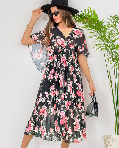 Royalfashion Rochie midi plisată cu motive florale pentru femei