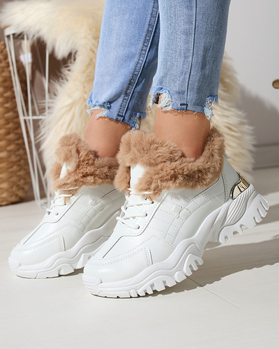 Pantofi sport dama alb cu blana Flixi - Incaltaminte