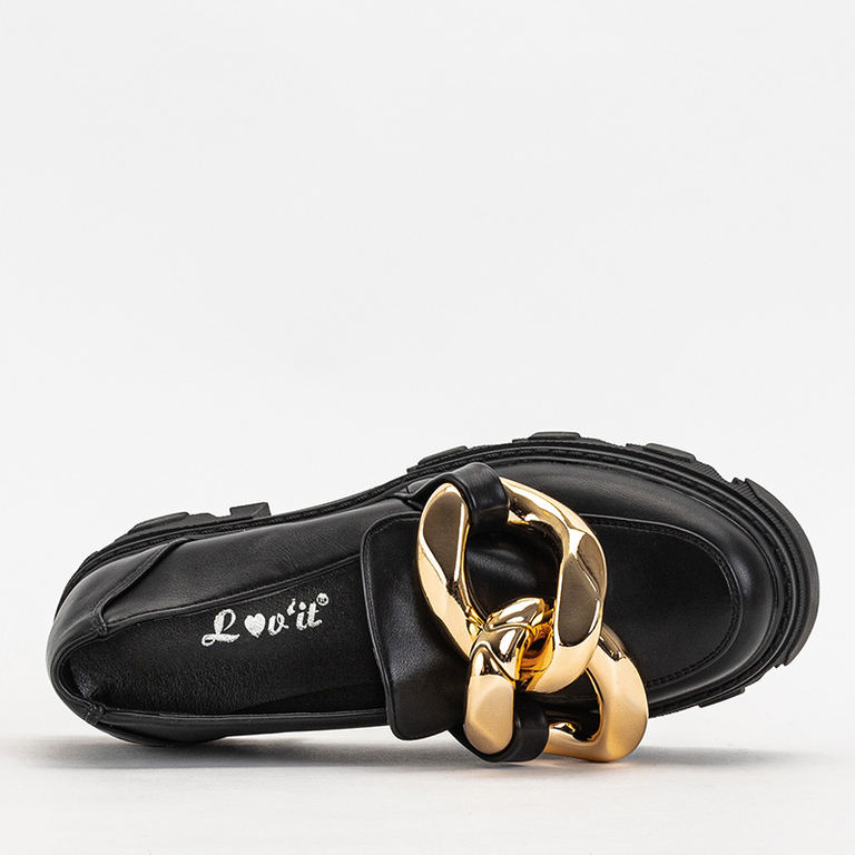 OUTLET Pantofi negri de dama cu lant auriu Kesoni - Incaltaminte