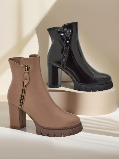 Cizme de glezna pentru femei Royalfashion Patent pe un toc Vemorro