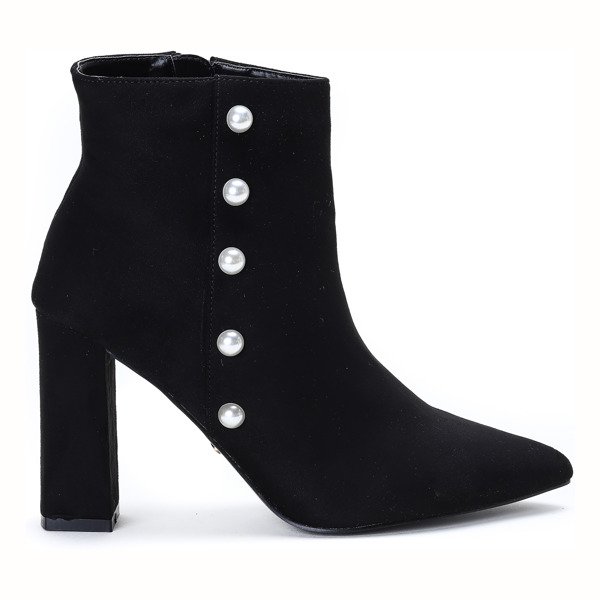 Czarne botki z perełkami na wysokim słupku Maya - Obuwie