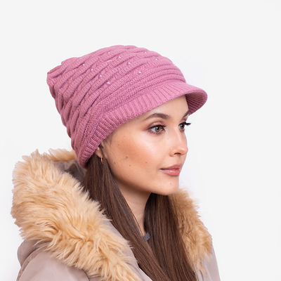 Pălărie caldă de damă roz închis cu perle - Accesorii