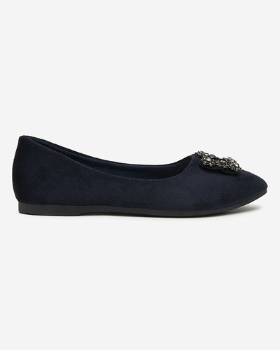 Balerini de dama din piele intoarsa ecologica albastru bleumarin cu ornament Linselisa - Pantofi