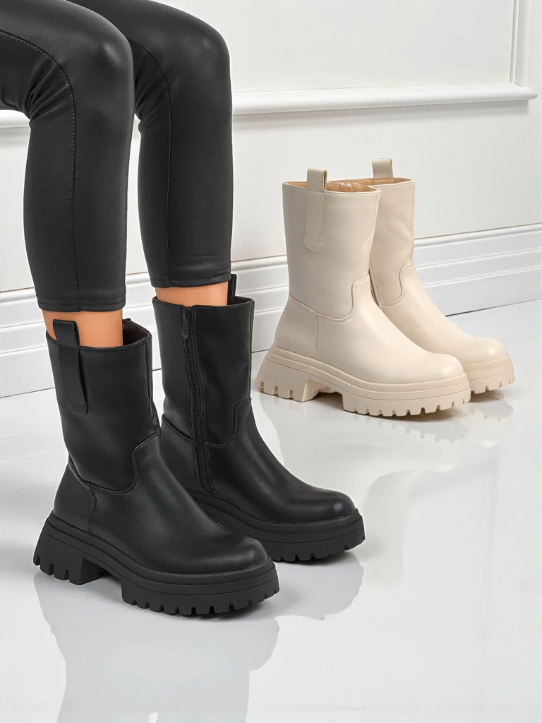 Wyższe botki damskie ze skóry ekologicznej Scarlet Mist