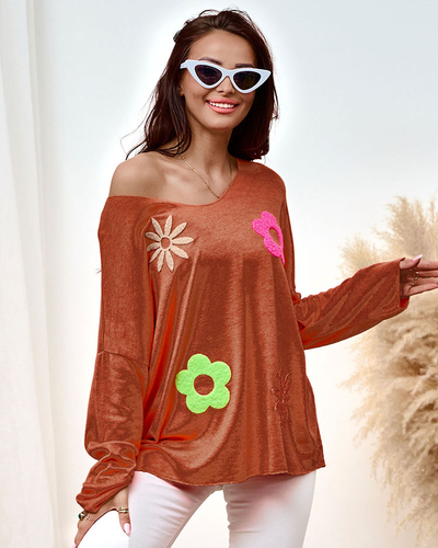Royalfashion Pulover subțire de damă cu petice florale