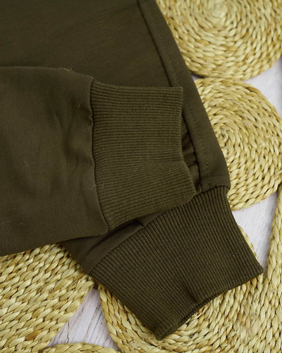 Pantaloni de trening de dama verde inchis cu patch colorat - Imbracaminte