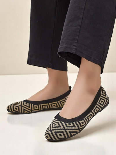 Royalfashion Balerine de damă din material textil cu imprimeu geometric Metric