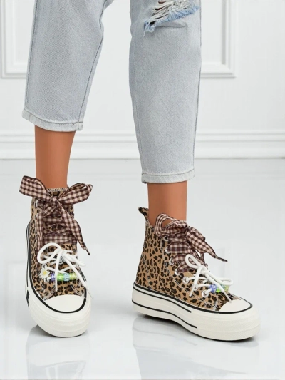 Adidași de damă Leonora Leo maro cu platformă – stil italian, material textil