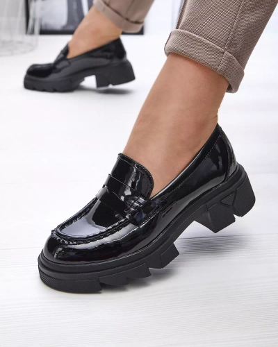 Mocasini negri lăcuiți pentru femei Tygriss- Footwear