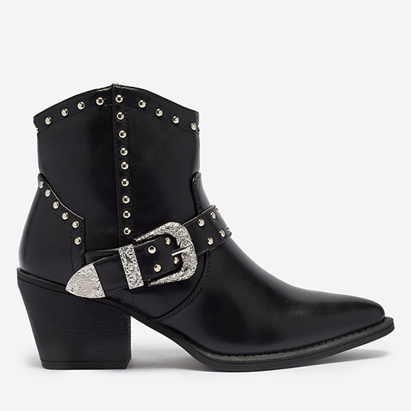 OUTLET Cizme de cowboy negre pe stâlp cu jeturi Hally- Încălțăminte