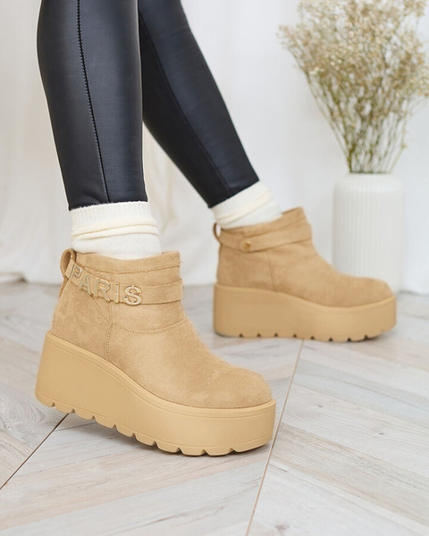 Royalfashion Pantofi de damă bej a'la cizme de zăpadă cu ornament Parisela