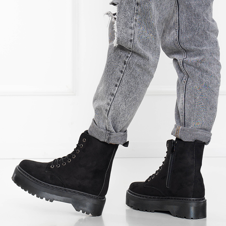 Cizme negre de dama din piele intoarsa ecologica Tegera - Incaltaminte