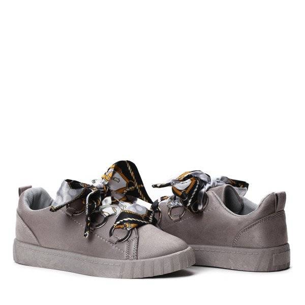 OUTLET Adidași gri cu panglică decorativă Cindy - Încălțăminte