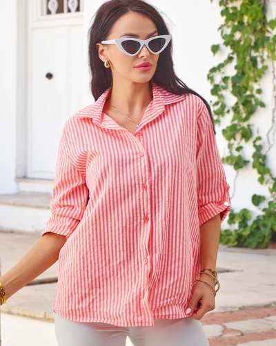 Cămașă din bumbac cu dungi pentru femei Royalfashion, cu cravată la bază