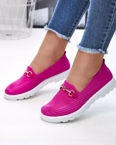 Adidași slip on de damă fucsia cu ornament auriu Enelida - Încălțăminte