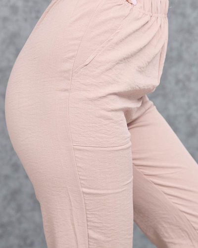 Pantaloni din țesătură roz pentru femei - Îmbrăcăminte