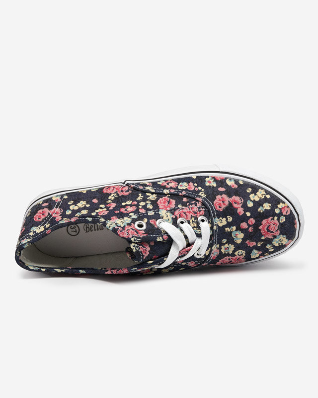 OUTLET Tenisi dama bleumarin cu flori Sertoli - Incaltaminte