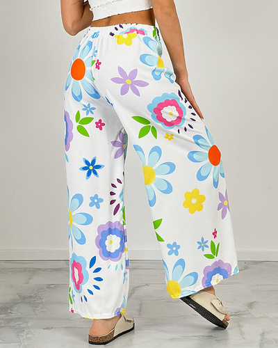 Royalfashion Pantaloni largi din țesătură cu motive florale pentru femei