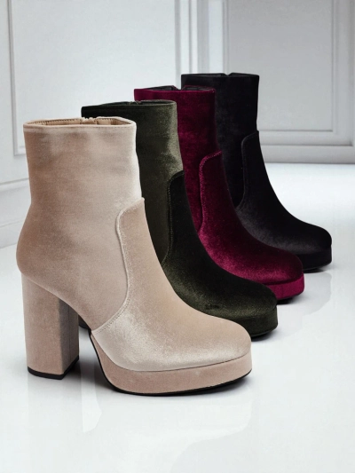 Botine de damă cu toc gros, tip velur Miss