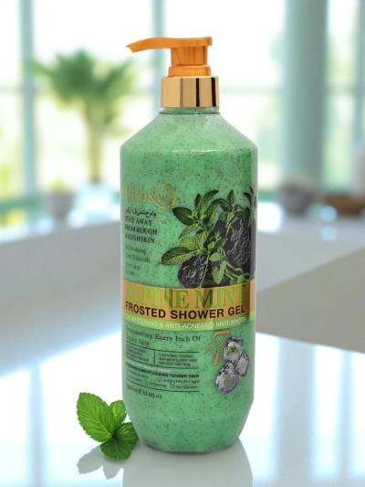 Gel de duș exfoliant, hidratant și anti-îmbătrânire cu mentă