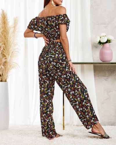 Royalfashion Set floral negru din două piese pentru femei