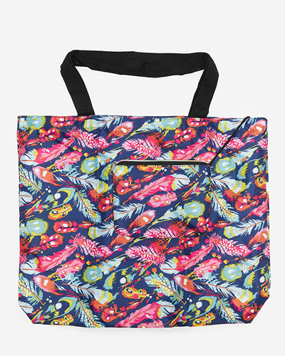 Geantă de cumpărături pliabilă bleumarin cu un plic și un model floral colorat - Accesorii
