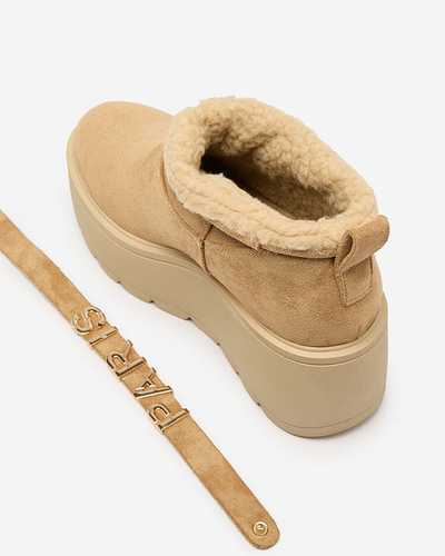 Royalfashion Pantofi de damă maro deschis a'la cizme de zăpadă cu ornament Parisela