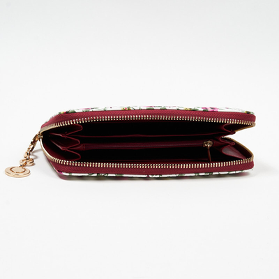 Portofel mare de dama alb cu model floral roz - Accesorii