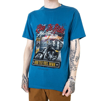Tricou bărbătesc din bumbac turcoaz cu imprimeu colorat - Îmbrăcăminte