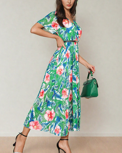 Royalfashion Rochie midi plisată cu motive florale pentru femei