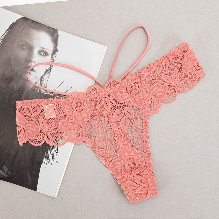 Tanga de dama din dantela coral cu bretele - Lenjerie intimă