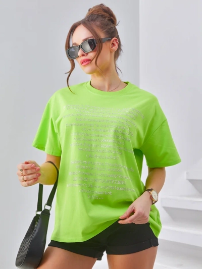 Royalfashion Tricou din bumbac pentru femei cu texte din strassuri