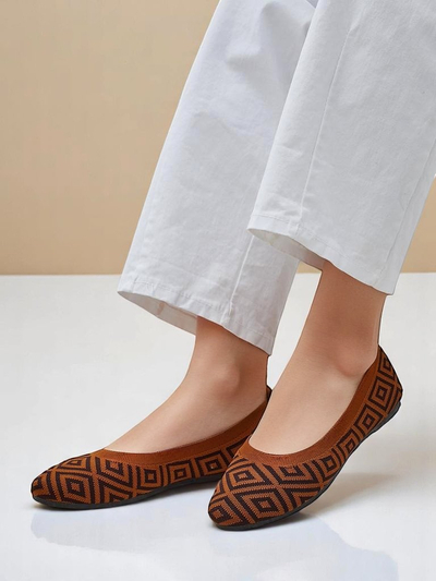 Pantofi balerini de damă Royalfashion din material textil cu imprimeu geometric Metric