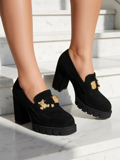 Katherine Elegante Pantofi Stiletto Negri din Piele Întoarsă