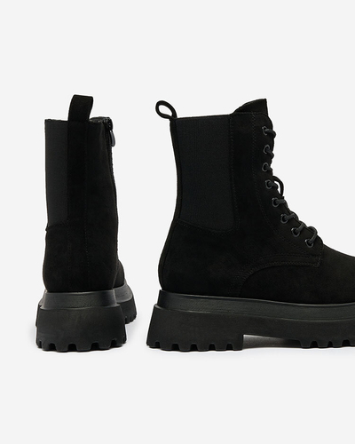 Royalfashion Cizme bagger de damă din piele de căprioară ecologică neagră Sizolda